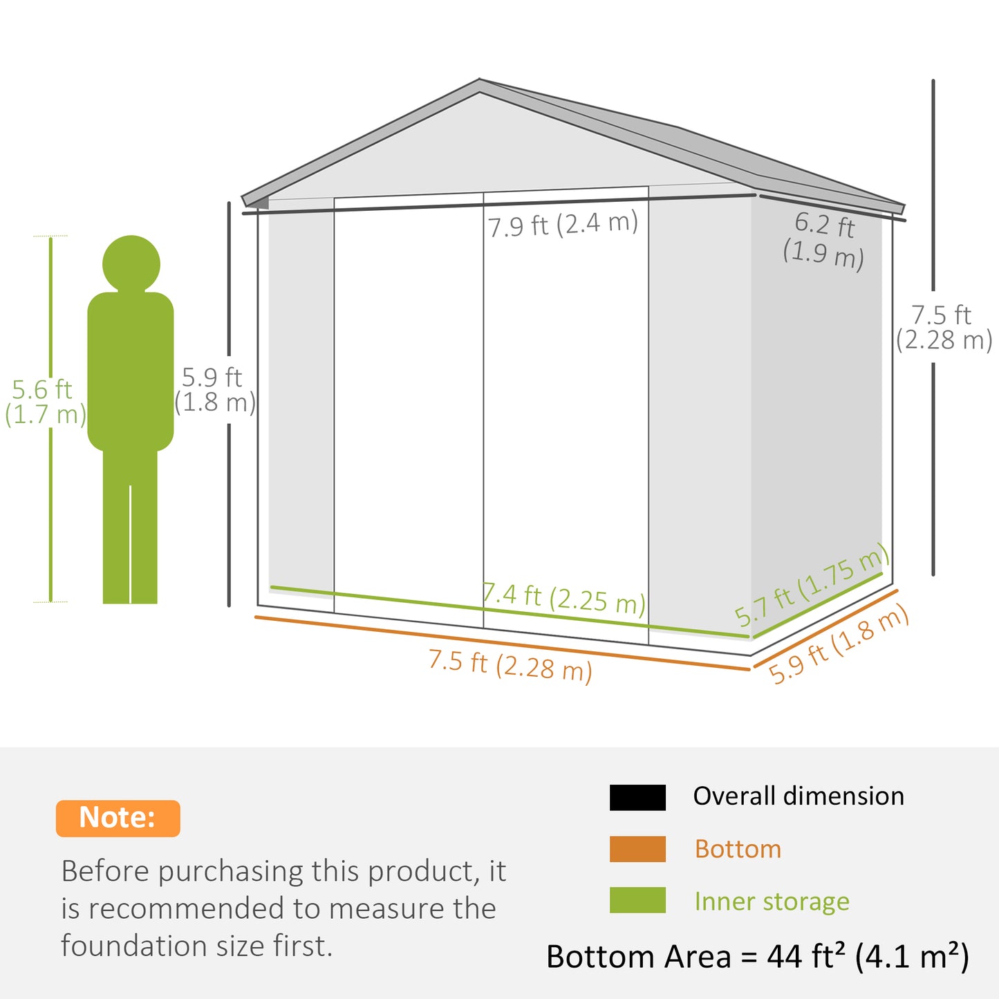 Outsunny 8x6ft Lockable Garden Shed with Foundation, Ventilation & Light Grey Finish