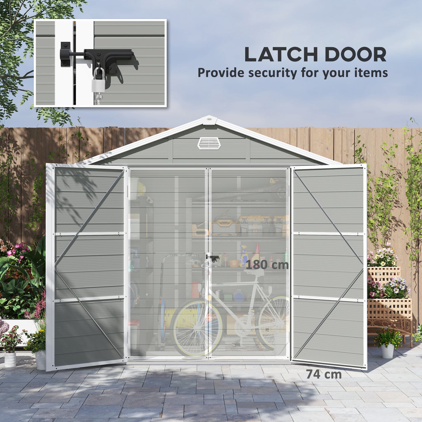 Outsunny 8x6ft Lockable Garden Shed with Foundation, Ventilation & Light Grey Finish