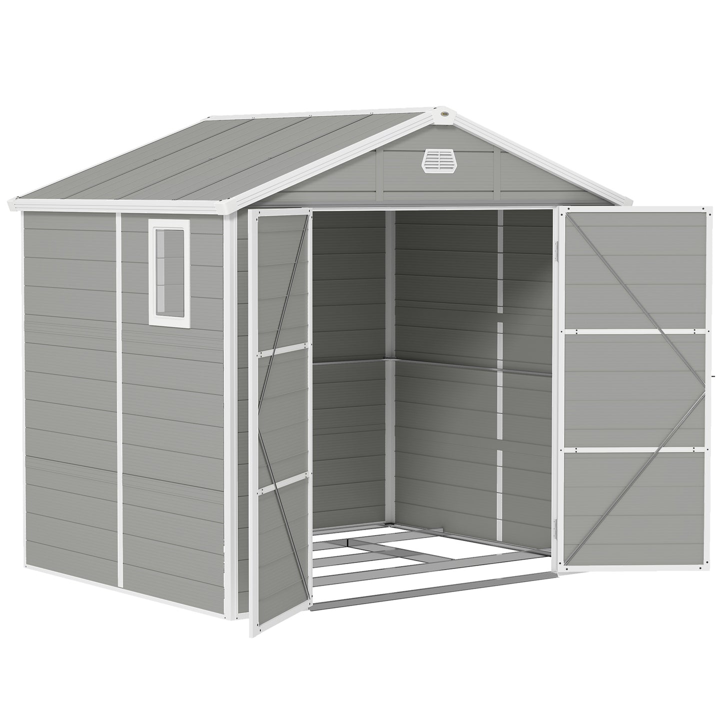Outsunny 8x6ft Lockable Garden Shed with Foundation, Ventilation & Light Grey Finish