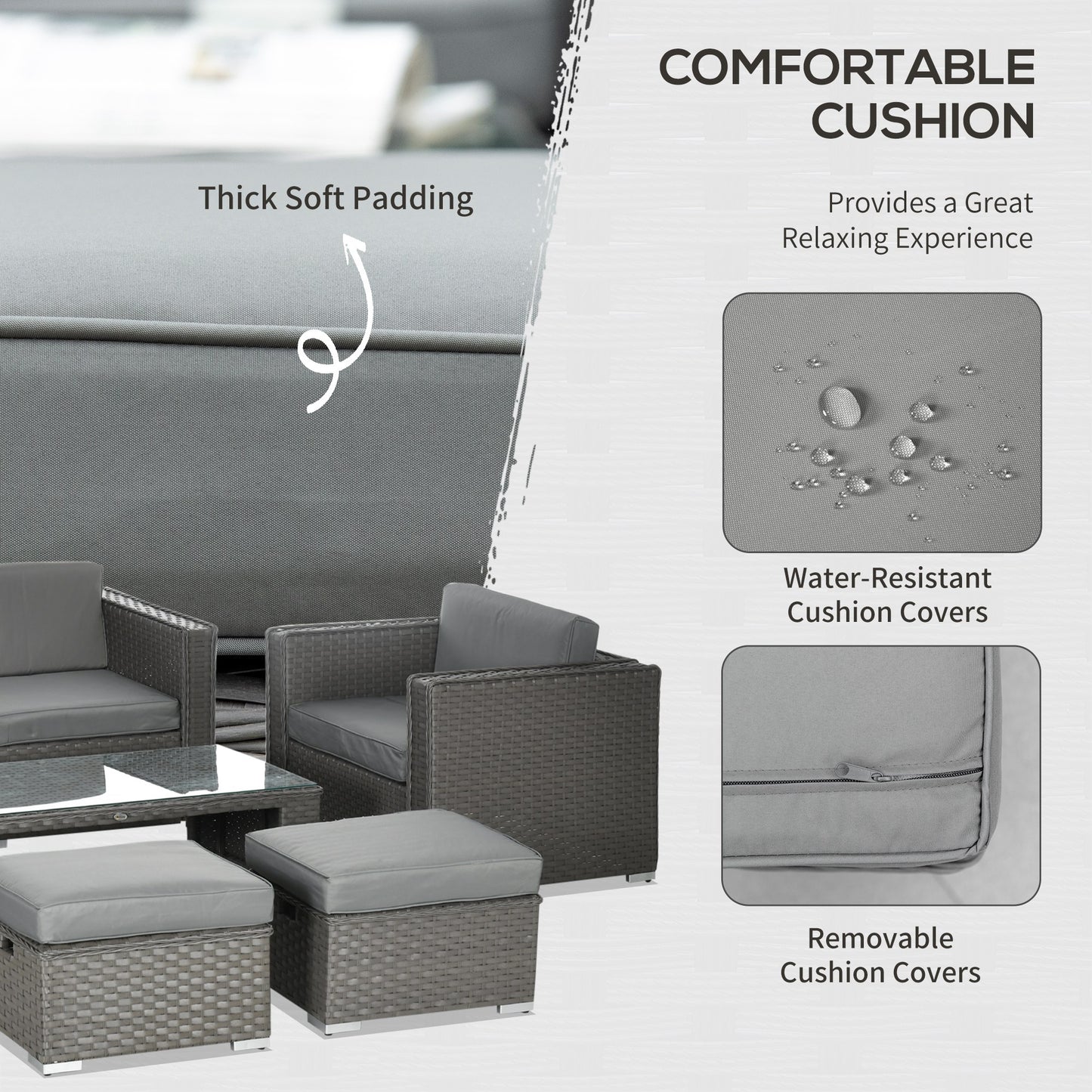 Rattan Set, 6 PC-Grey Garden Furniture Set
