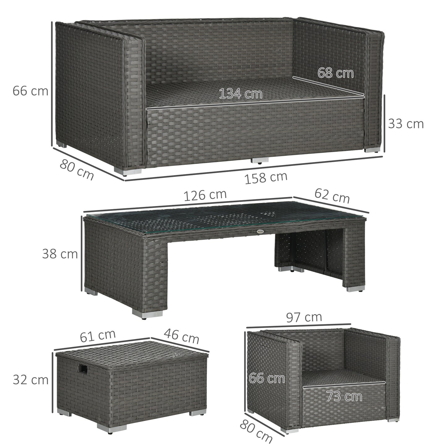 Rattan Set, 6 PC-Grey Garden Furniture Set