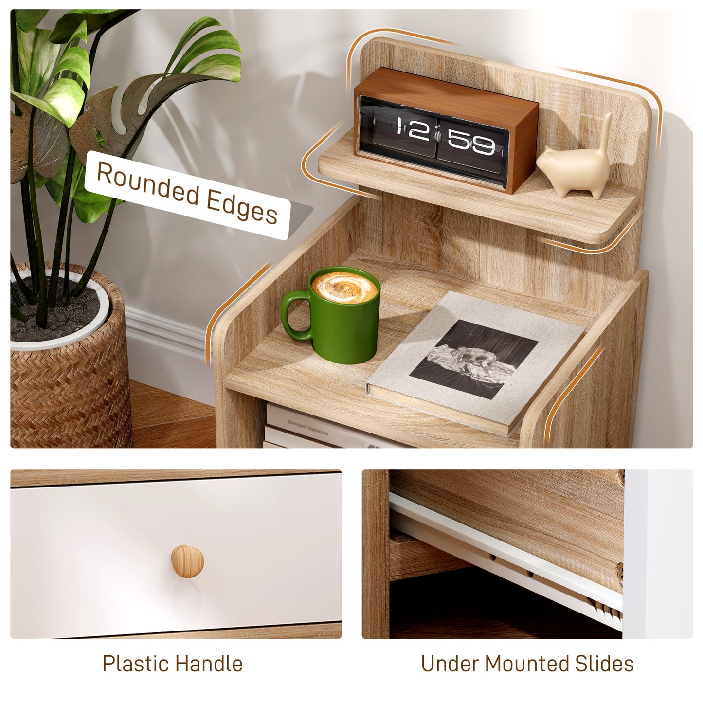 Chic HOMCOM Bedside Table with Drawer & Shelves - Stylish Storage Solution
