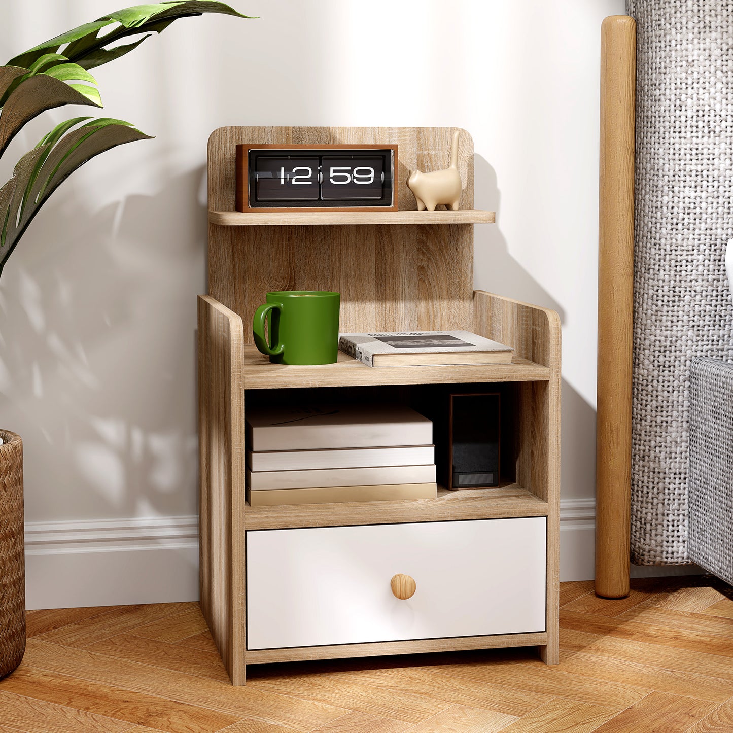 Chic HOMCOM Bedside Table with Drawer & Shelves - Stylish Storage Solution