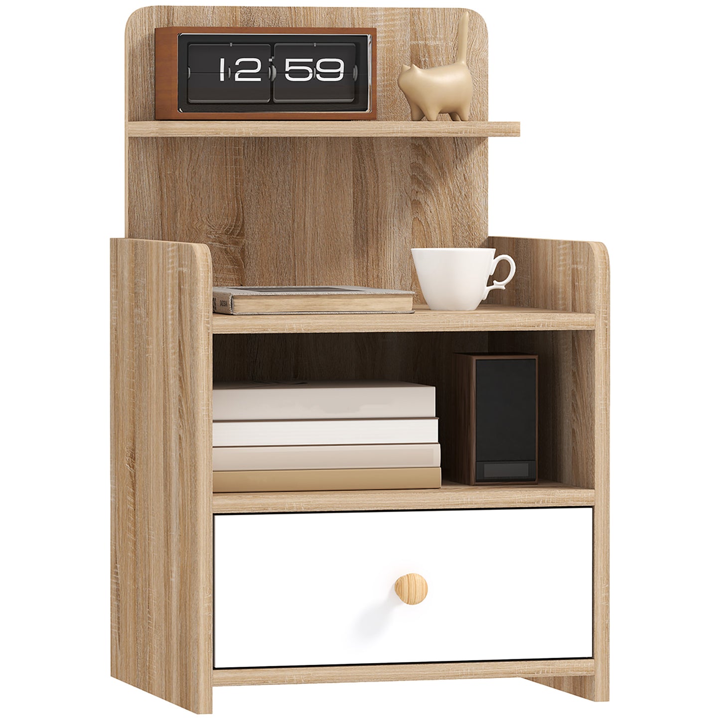 Bedside Table with Drawer & Shelves