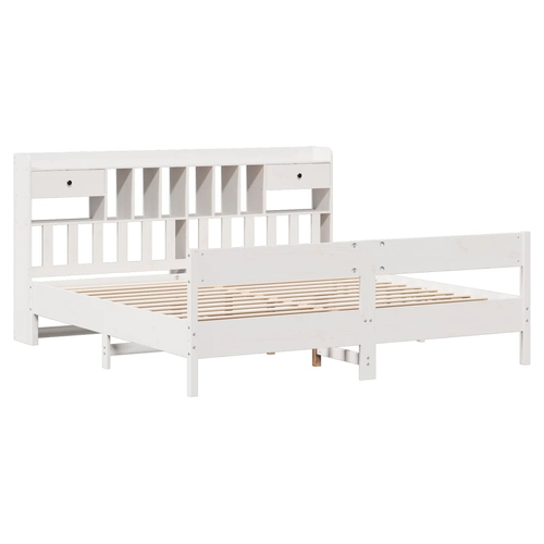 White Super King Bookcase Bed Frame in Solid Pinewood