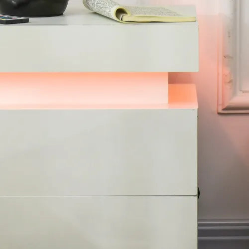 LED Nightstand with 2 Drawers & Glossy Finish