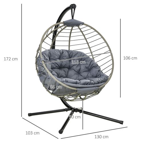 Grey PE Rattan Hanging Swing Chair with Stand & Cup Holder