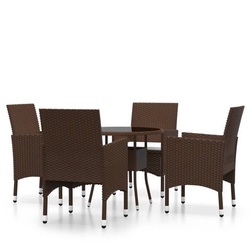 5-Piece Brown Garden Bistro Set with Cushions
