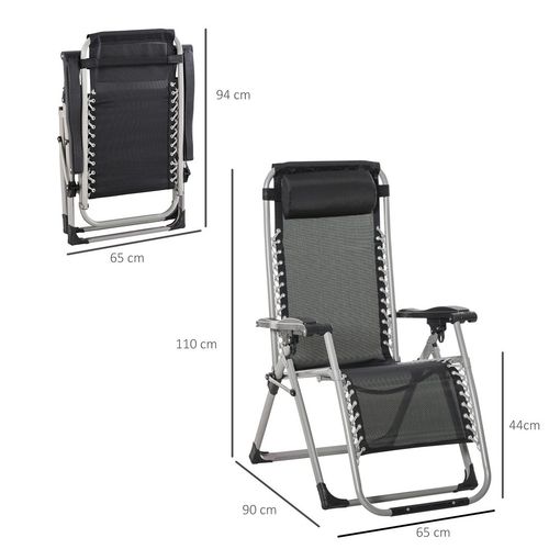 2-Pack Zero Gravity Folding Lounger Chairs with Cushions - Dark Grey