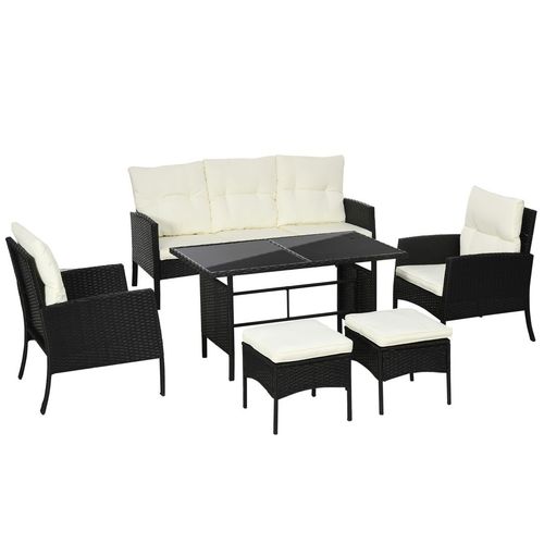 Rattan Garden Sofa Set with Cushions - 5-Piece Patio Comfort