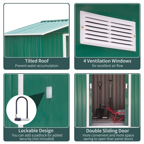 Outsunny Lockable Metal Garden Shed with Air Vents & Floor Foundation, Green