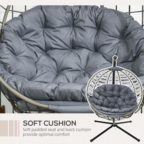 Grey PE Rattan Hanging Swing Chair with Stand & Cup Holder