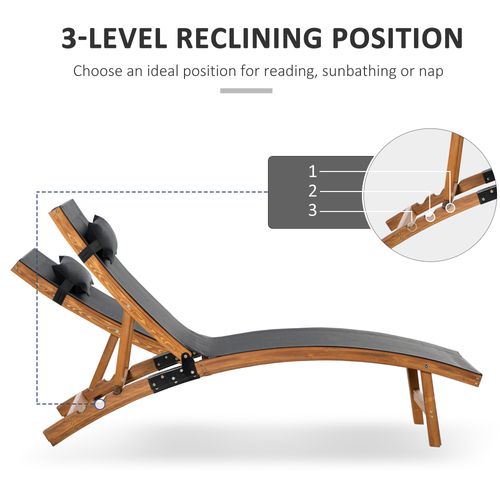 Outsunny Adjustable Ergonomic Outdoor Chaise Lounge with Pillow - Black