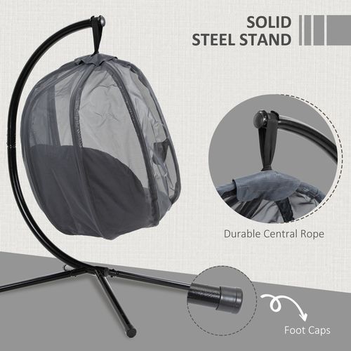 Comfort Folding Egg Chair with Cushion & Steel Stand - Grey for Indoor/Outdoor