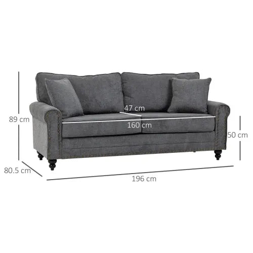 Chic Grey 2-Seater Sofa with Nailhead Trim & Pillows - Perfect for Small Spaces!