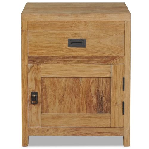Rustic Solid Teak Bedside Cabinet with Drawer & Cupboard