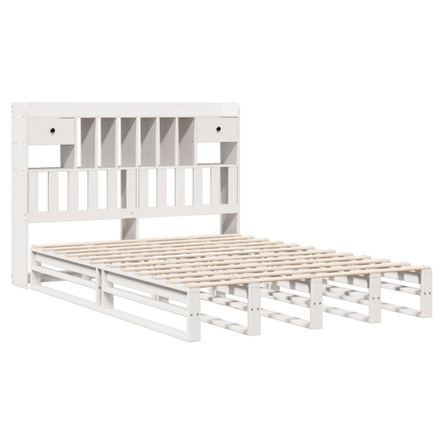 King Size Bookcase Bed - Stylish White Solid Pinewood Frame
