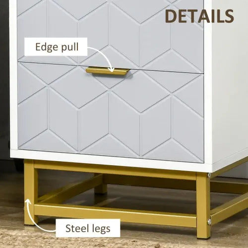 Art Deco 2-Drawer Bedside Table with Steel Frame