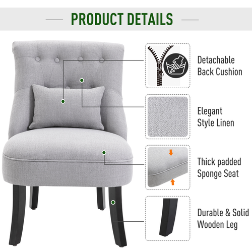 Fabric Single Sofa Dining Chair with Pillow – Solid Wood Legs