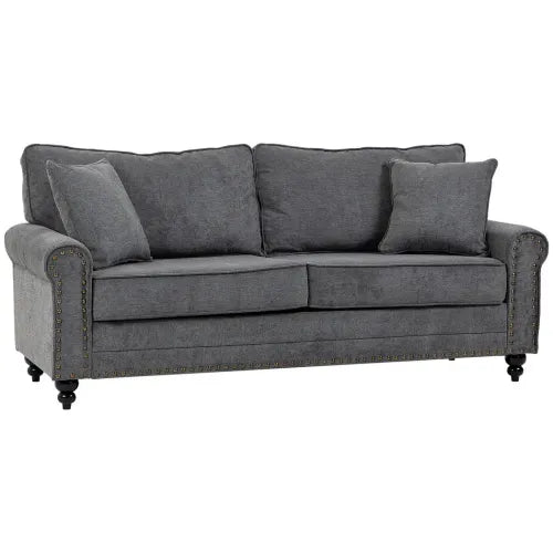 Grey 2-Seater Sofa with Nailhead Trim & Pillows