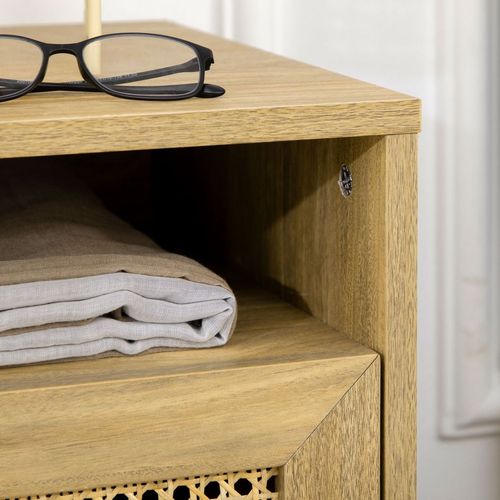 Rattan Bedside Table: Stylish Nightstand with Cabinet & Shelf