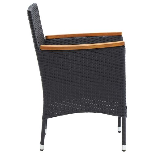 4-Piece Black Poly Rattan Garden Dining Chair Set with Cream Cushions