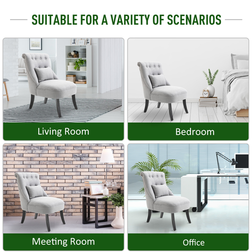 Fabric Single Sofa Dining Chair with Pillow – Solid Wood Legs