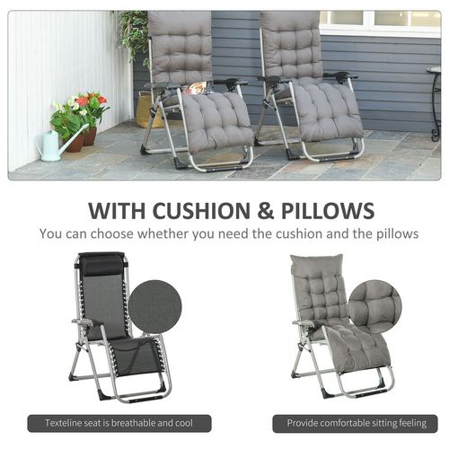 2-Pack Zero Gravity Folding Lounger Chairs with Cushions - Dark Grey