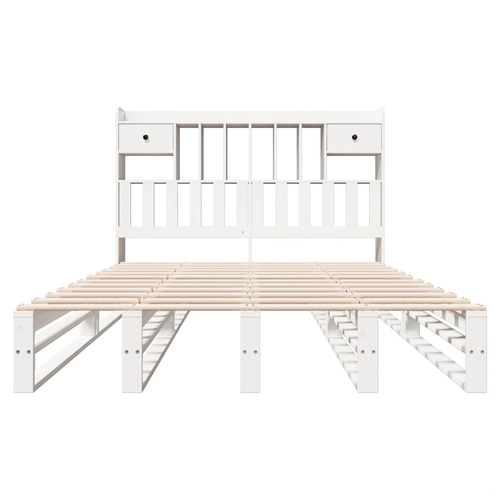 King Size Bookcase Bed - Stylish White Solid Pinewood Frame