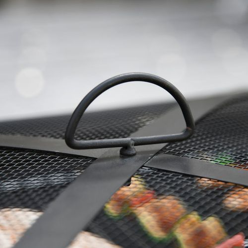 Square Garden Fire Pit Table – BBQ, Poker & Mesh Cover Included!