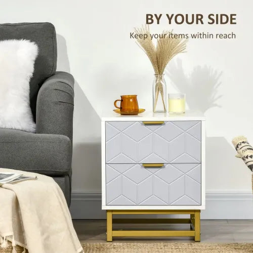 Art Deco 2-Drawer Bedside Table with Steel Frame