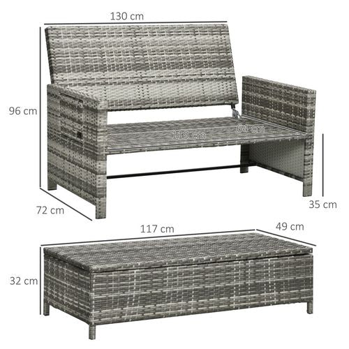 Adjustable Rattan 2-Seater Patio Daybed with Storage & Cushions