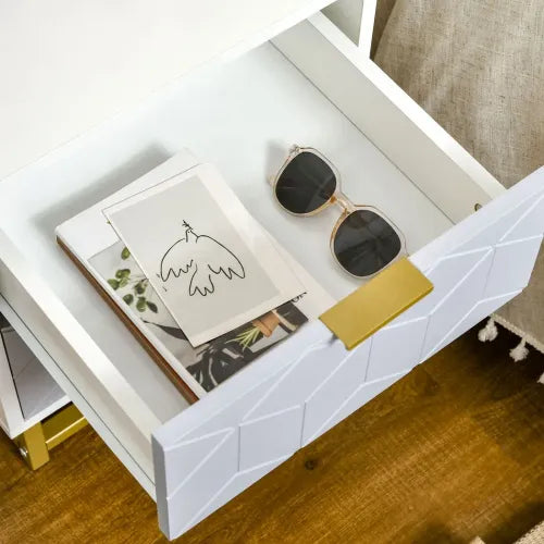 Art Deco 2-Drawer Bedside Table with Steel Frame