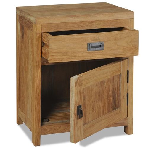 Rustic Solid Teak Bedside Cabinet with Drawer & Cupboard