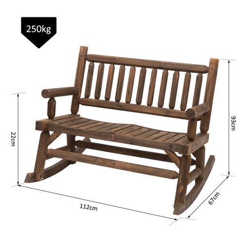 Rustic 2-Seater Rocking Bench - Durable Fir Wood in Dark Stain Finish
