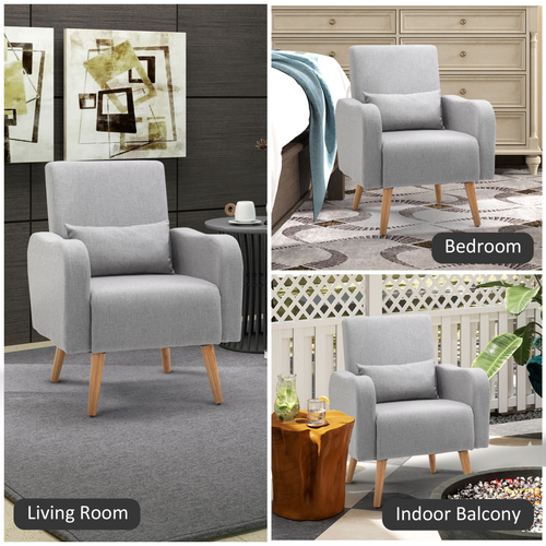 Scandinavian Grey Accent Chair with Pillow - Cozy Nordic Design