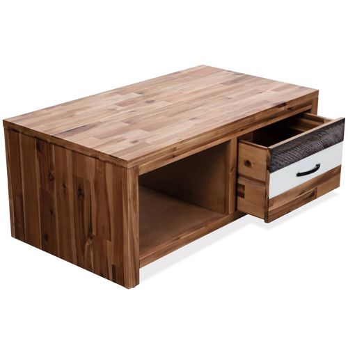 Solid Acacia Wood Coffee Table with Drawer & Shelf