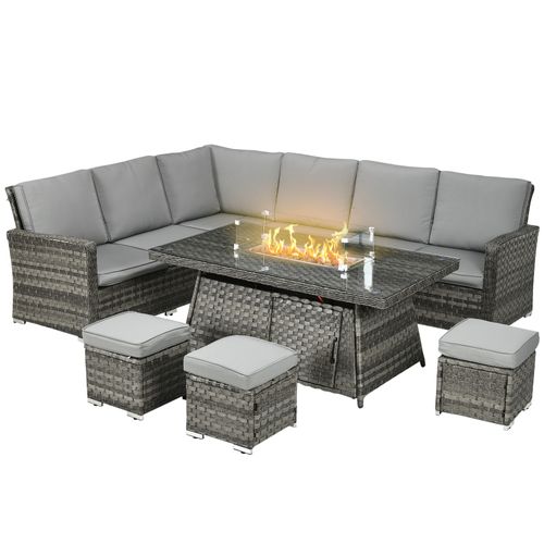 7-Piece Rattan Garden Set with Fire Pit –