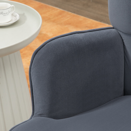 Velvet Armchair & Footstool Set with Gold Steel Legs - Dark Grey Comfort