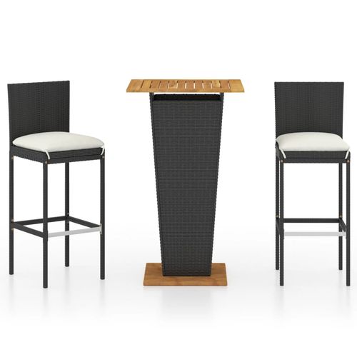 3-Piece Black Garden Bar Set with Cream Cushions