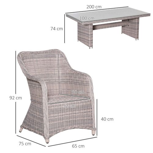 7-Piece Rattan Wicker Patio Dining Set with Tempered Glass Table
