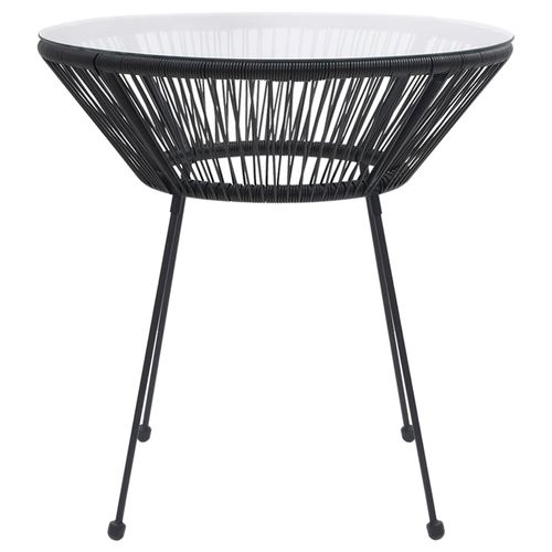 Stylish Black Rattan & Glass Garden Dining Table Ø70cm - Perfect for Outdoor Elegance