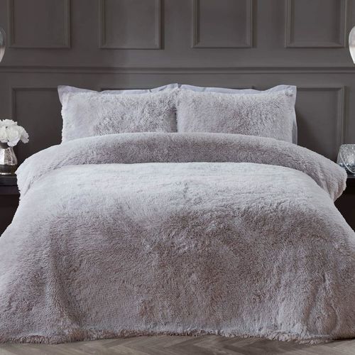 SHAGGY FAUX FUR SILVER BEDDING SB