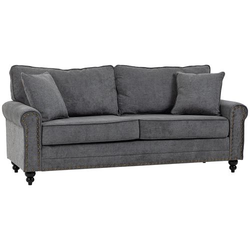 Grey 2-Seater Sofa with Nailhead Trim & Pillows