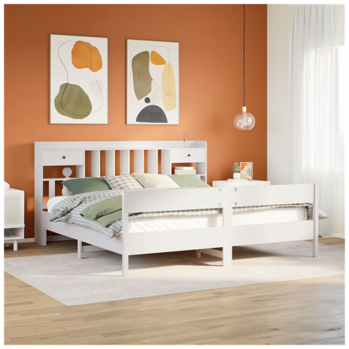 White Super King Bookcase Bed Frame in Solid Pinewood
