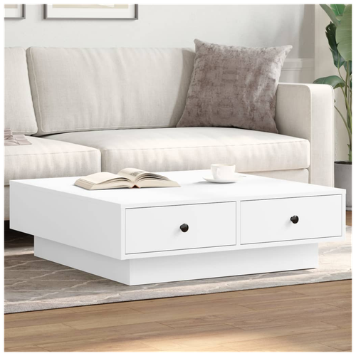 Modern White Coffee Table - Stylish Engineered Wood & Metal Design
