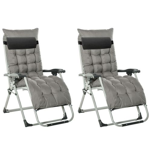 2-Pack Zero Gravity Folding Lounger Chairs with Cushions - Dark Grey