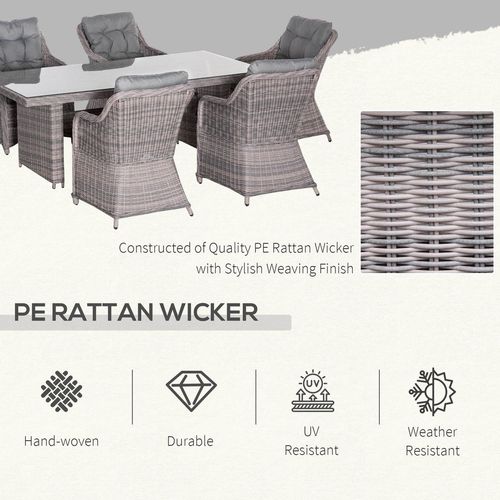 7-Piece Rattan Wicker Patio Dining Set with Tempered Glass Table