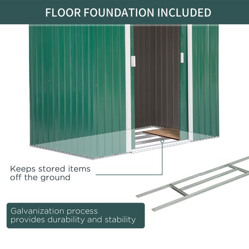 Outsunny Lockable Metal Garden Shed with Air Vents & Floor Foundation, Green