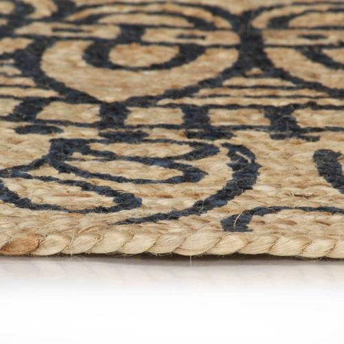 Handmade Jute Rug with Dark Blue Pattern